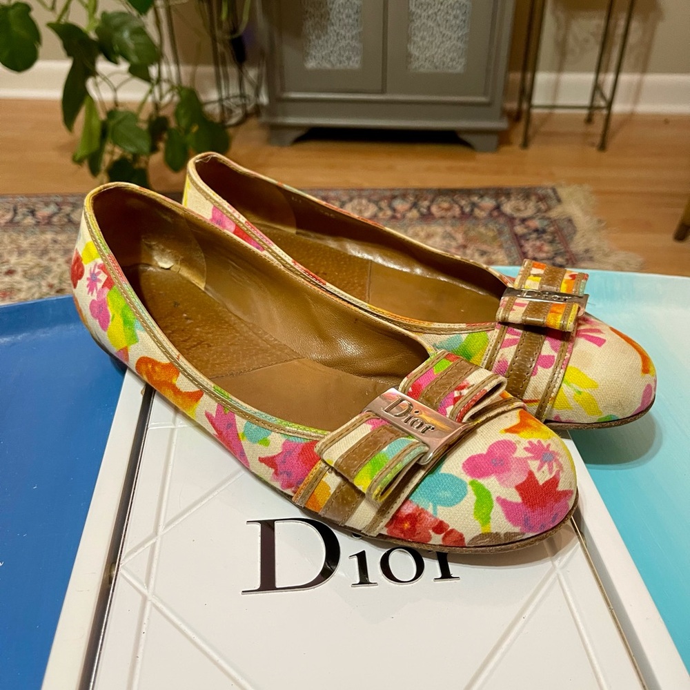 Dior Neon Floral Ballet Flats Size 40